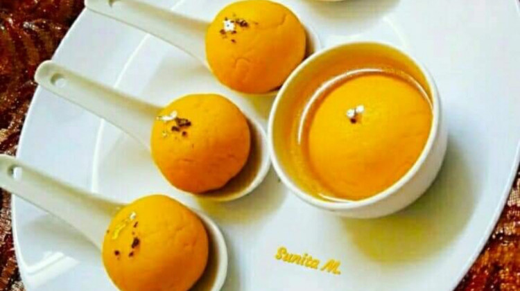 Mango-Rasogulla   (innovative Bangali recipe) )